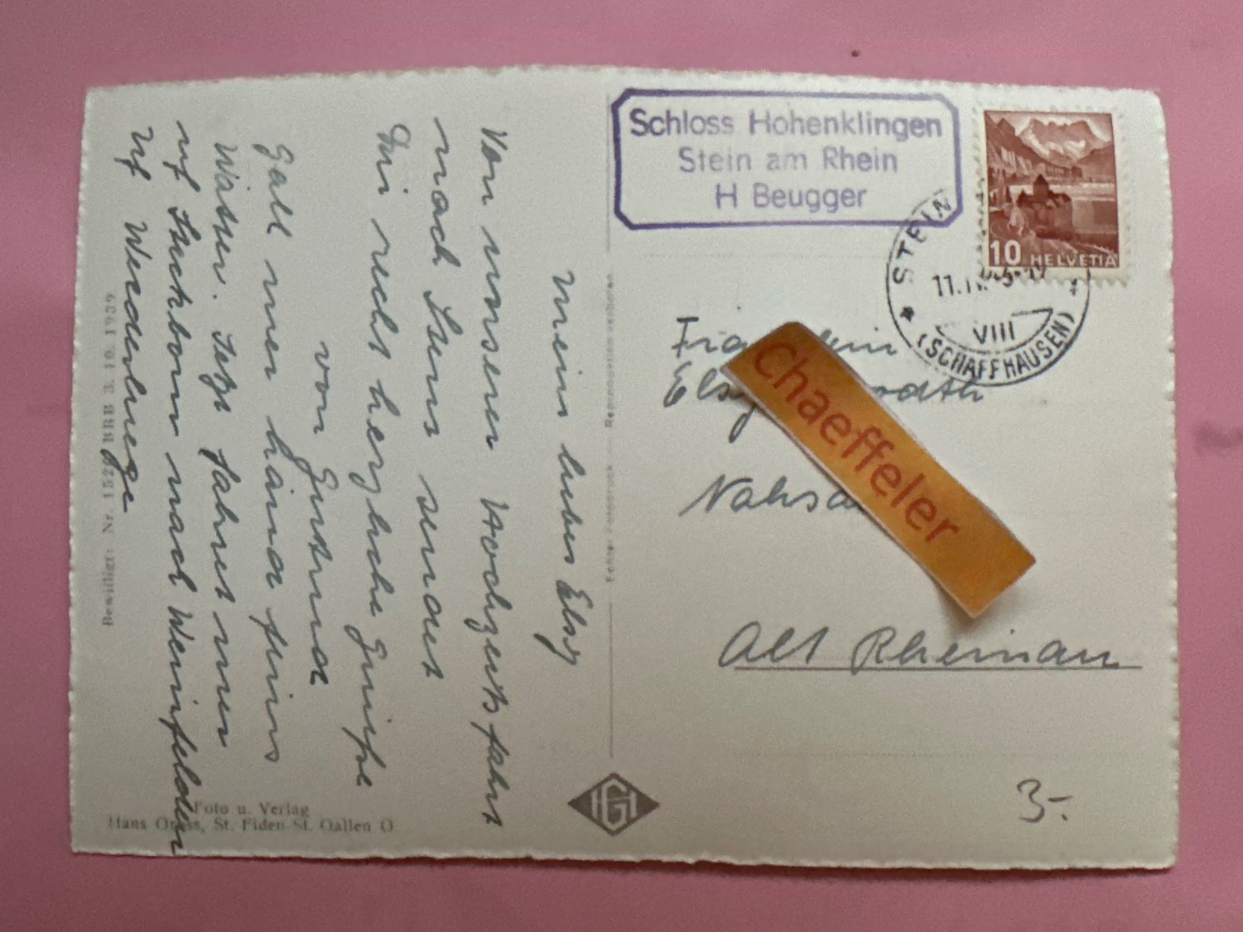 Ansichtskarten: 1943 Stein am Rhein – Gebraucht aus Zürich von Chaeffeler 1