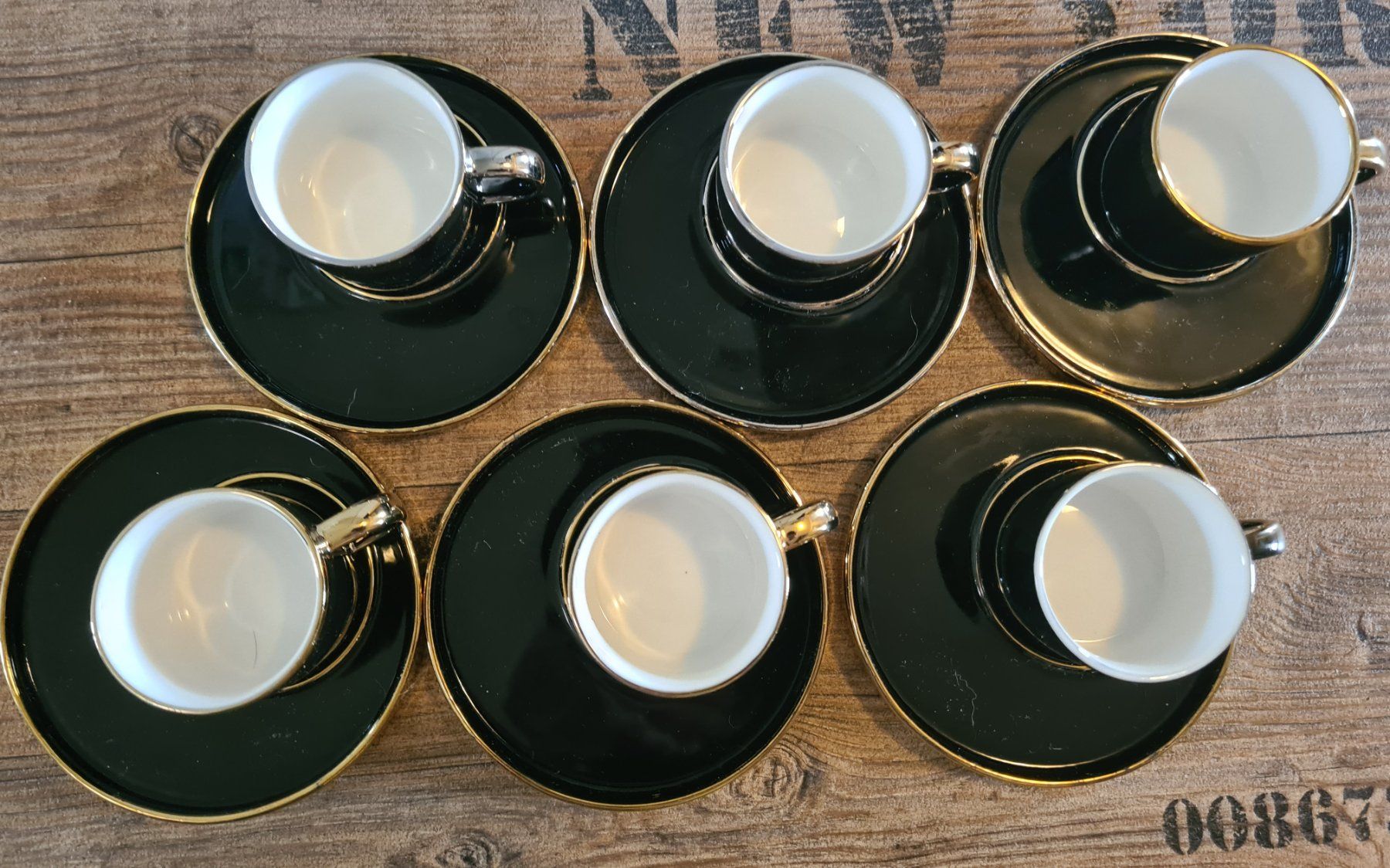 Set di piatti: 6-teiliges Espresso-Teeservice gold-schwarz – Usato da Winterthur venduto da bibummi 2