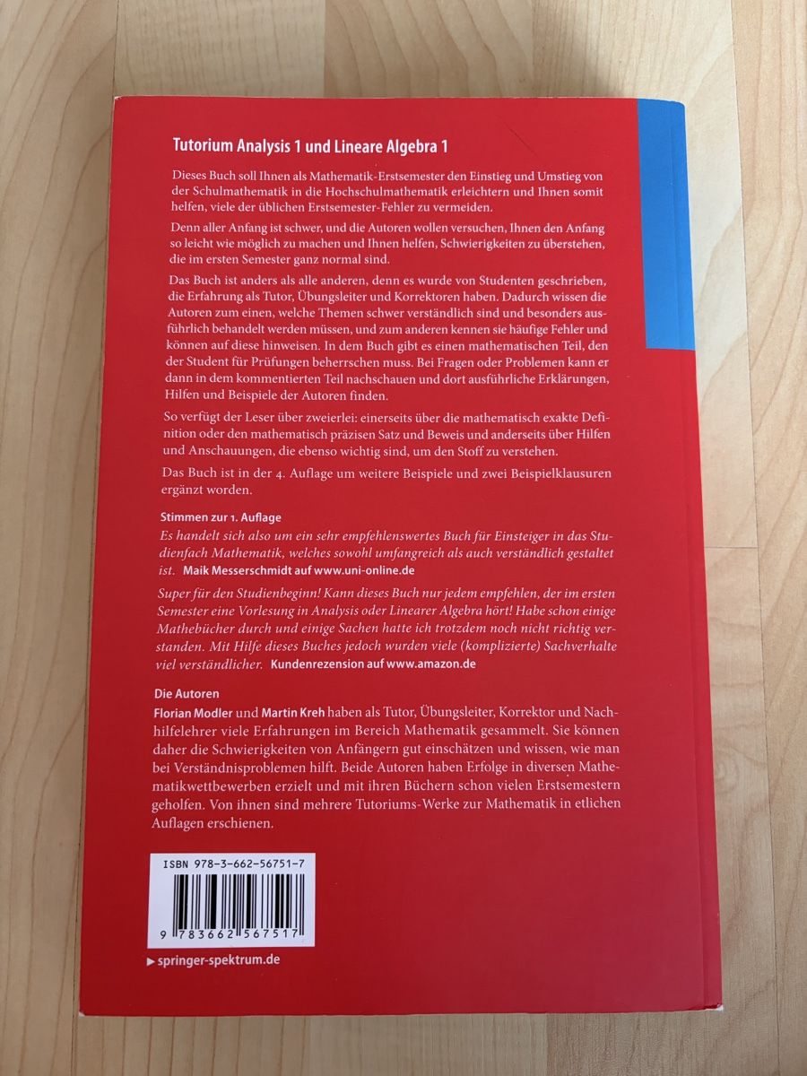 Bücher: Tutorium Analysis 1 und Lineare Algebra 1 – Gebraucht aus Toffen von cena_st 1