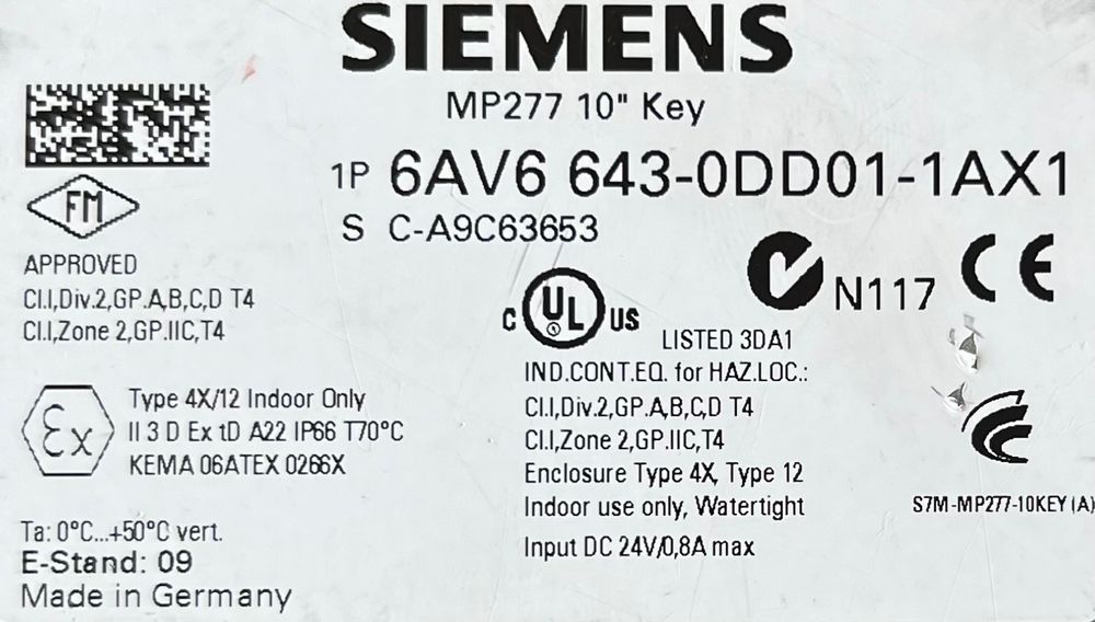Siemens Simatic Panel MP277 10* Key - 6AV6 643-0DD01-1AX1 (Gebraucht ...