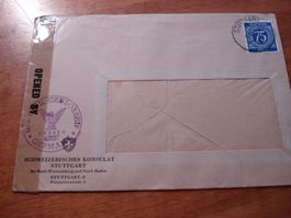 Brief Dt. Post 1946, Schweiz. Konsulat Stuttgart, Zensur USA