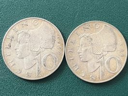 2 Oesterreich 10 Schilling silber Münzen 1958 1959