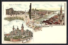 Litho Zürich, Bahnhof u. Polytechnikum,
