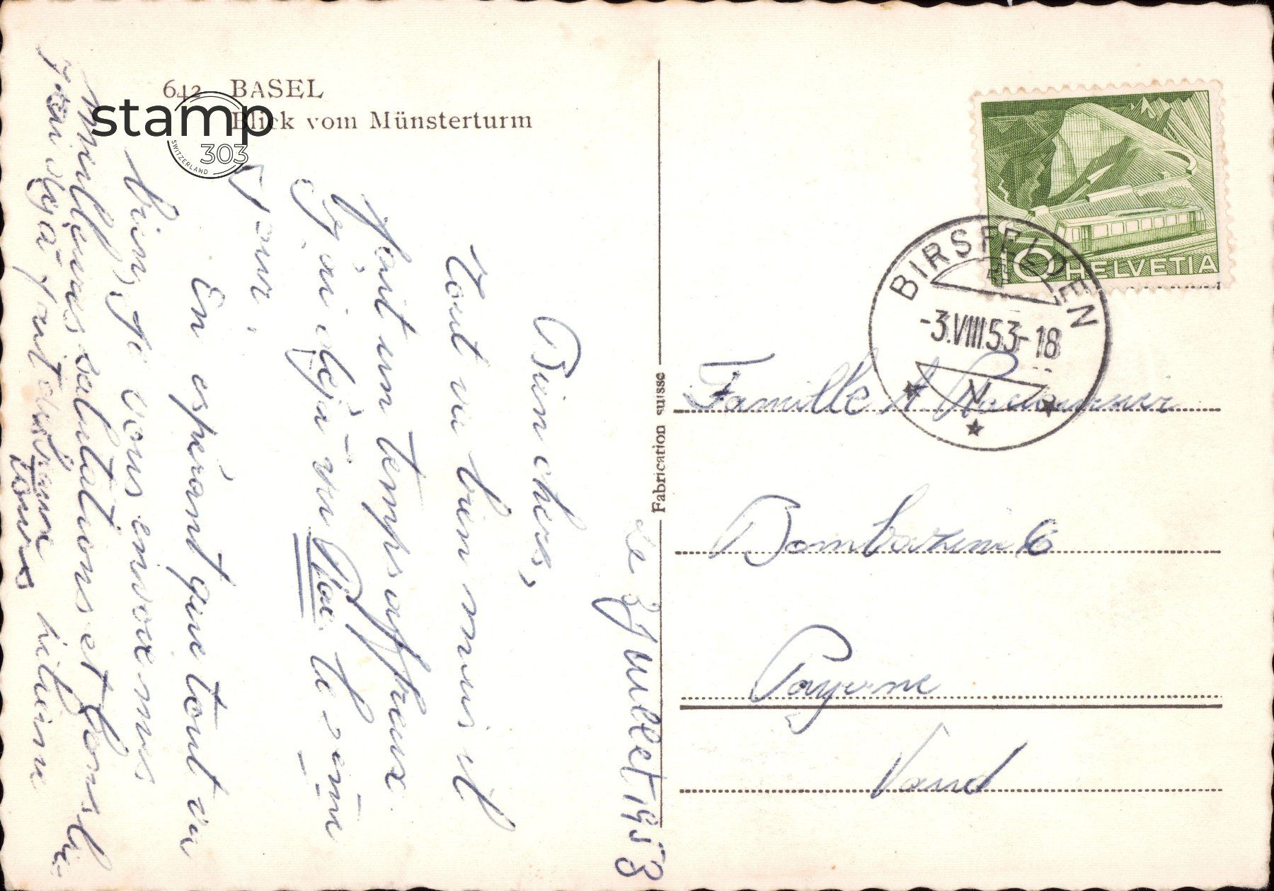 Cartoline postali: 1953 AK Basel - Blick vom Münsterturm – Usato da Eggersriet venduto da stamp303 1