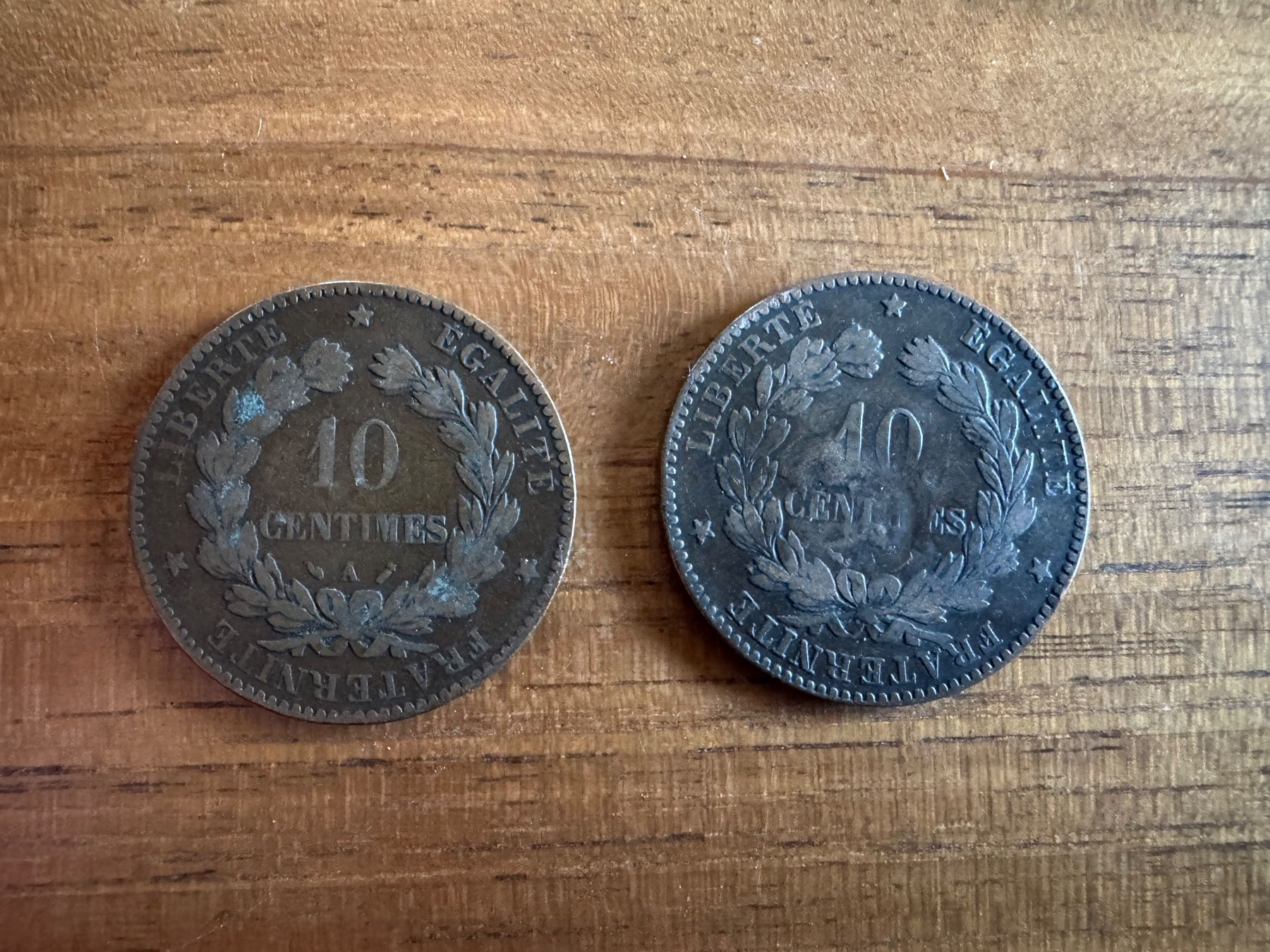 Alle Münzen: 10 Centimes 1893 und 1897 – Gebraucht aus Gais von oliverz 1
