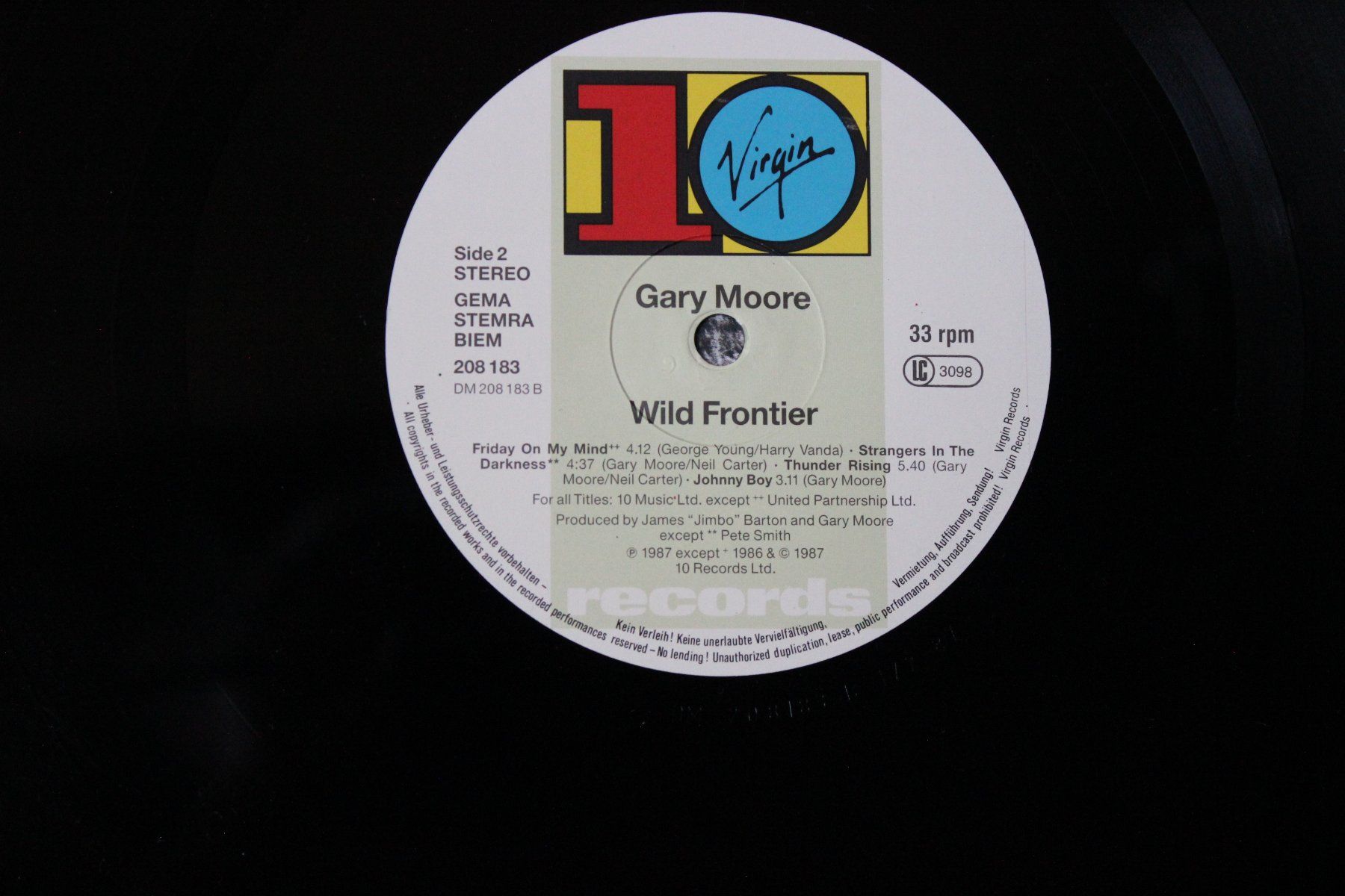 Dischi in vinile: Gary Moore - Wild Frontier LP Vinyl 1987 – Usato da Tübach venduto da JamesStone 4