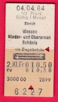 KARTON BILLETT, ZÜRICH - SCHÄNIS, 2.KLASSE, RETOUR, HALBTAX
