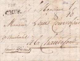 1806,CHUR, Stab auf Faltbrief mit Inhalt nach Chaux-de-Fonds