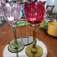 Zwei Tulpen Windlichter / Glas / Vintage