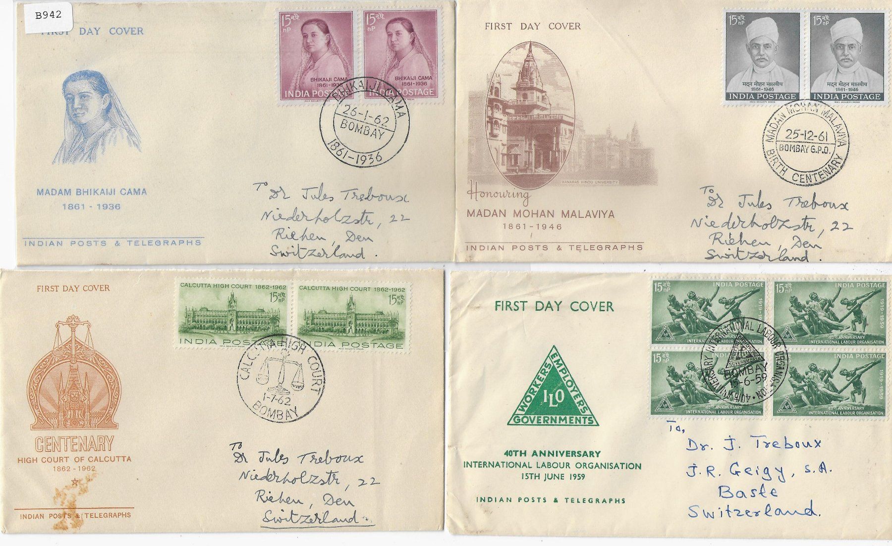 Tutti i francobolli: 4 FDC Indien – Usato da Ettingen venduto da Kartenplanet