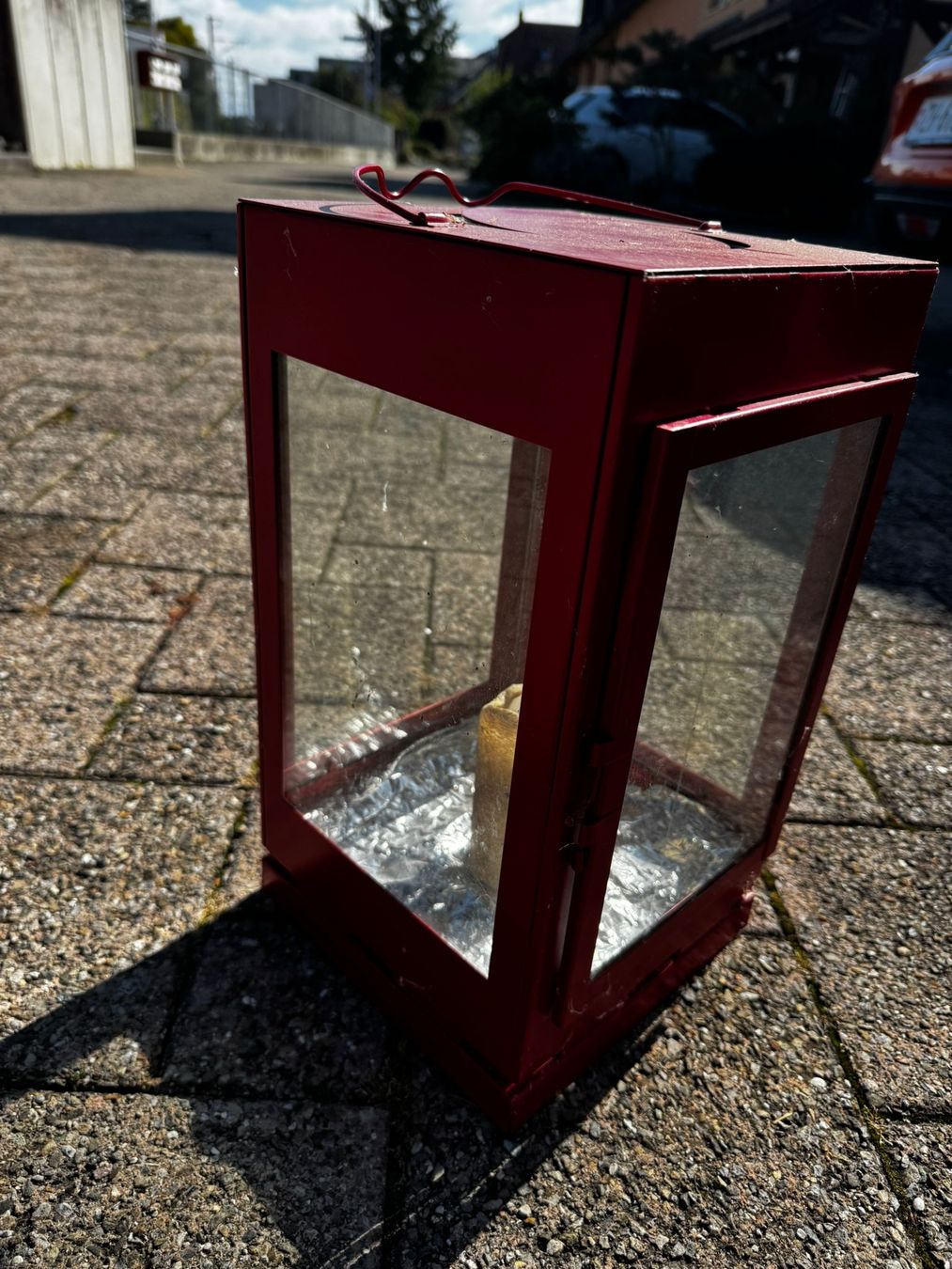 Lanterne: Laterne rot für Kerzen – Usato da Egg b. Zürich venduto da Brocki_Insel_Egg 1