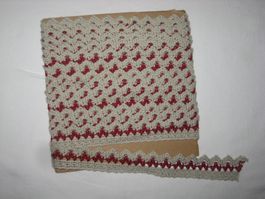 Häkelspitze Baumwollgem. taupe mit dunkelrot 22mm breit