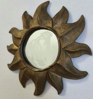 Sonnenspiegel Deko Spiegel Holz, Einzelstück, Goldfarben
