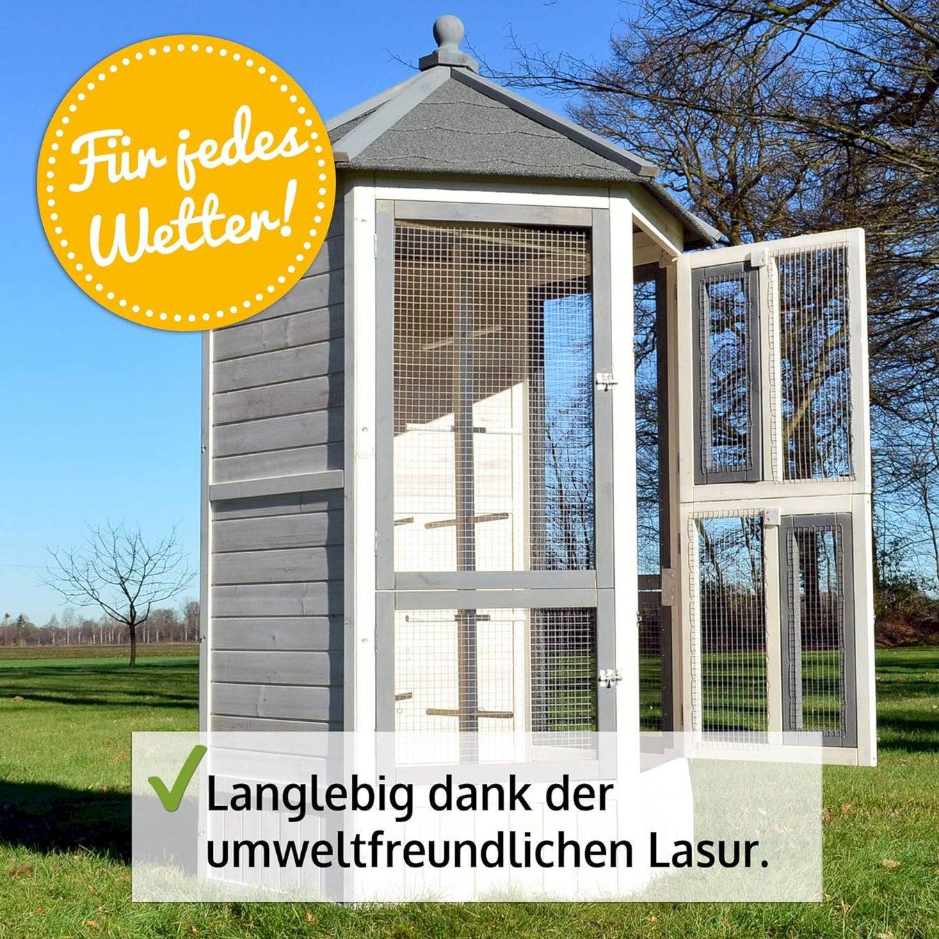 Gabbie, trasporto & Sicurezza: Vogelvoliere Luise Vollholz + Sitzstange – Nuovo e nell'imballaggio originale da Bottighofen venduto da zaap 4