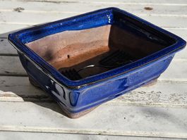 Bonsaischale rechteckig blau glasiert