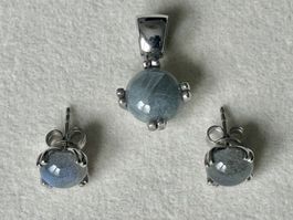 Set Labradorit Ohrstecker und Anhänger, Silber 925