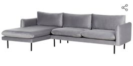 Sofa Grau Samtstoff, L form rechtsseitig