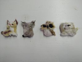 Vintage Fur Animal Magnethalter Set of 4