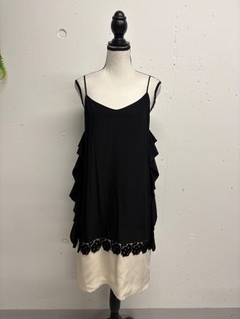 Schumacher Seidenkleid 36 schwarz-beige Spitze Träger