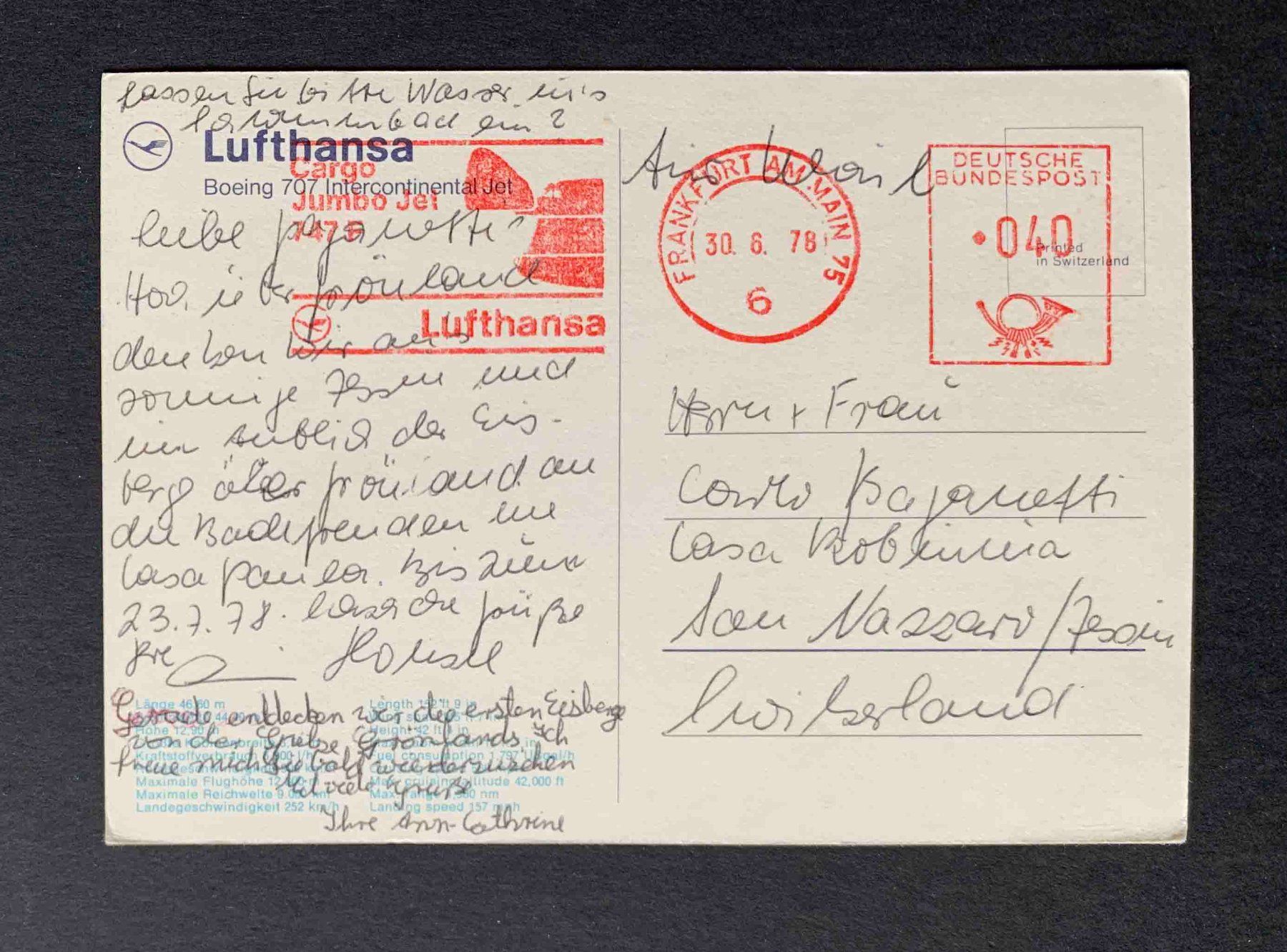 Ansichtskarten: AK Lufthansa Boing 707 Intercontinental Jet – Gebraucht aus Goldau von artelier1 1