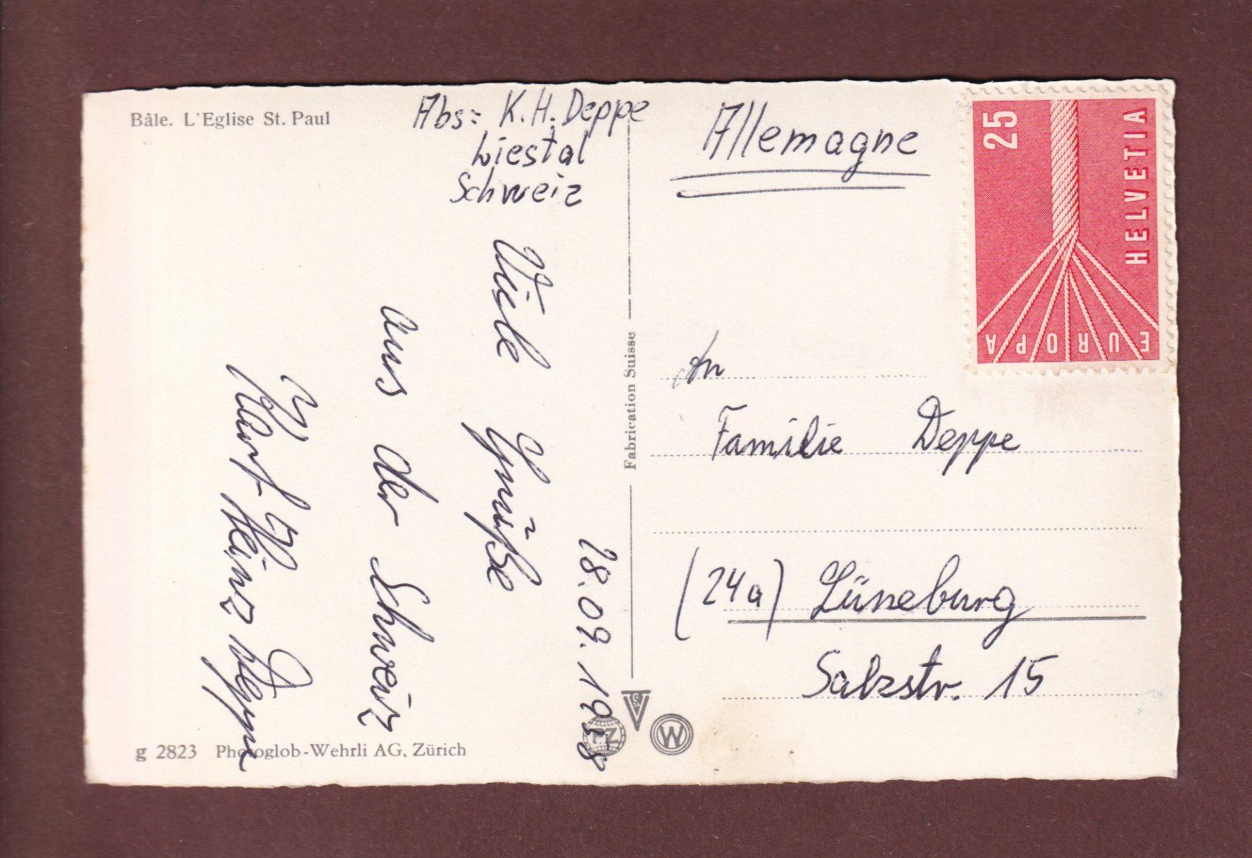 Cartoline postali: BASEL - St. Pauluskirche - 1958 – Usato da Pully venduto da nicecards-shop 1