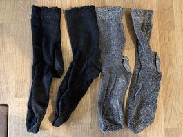2 Paar Glitzer Socken, Schwarz/Silber, Grösse 39-42
