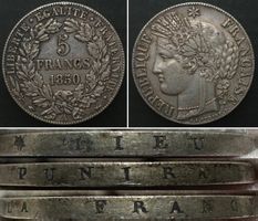 5 F 1850 A tranche satirique DIEU PUNIRA LA FRANCE argent RR