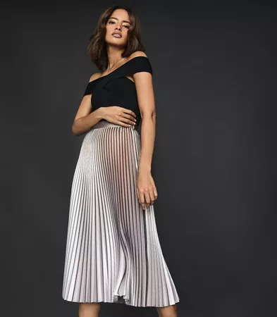 REISS Betty Pleated Metallic Midi Skirt