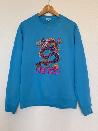 Kenzo Pull Bleu Ciel Dragon Brodé Taille M - Très Bon État