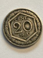 20 Cent Münze, 1918, Italien, Vittorio Emanuele III, Selten
