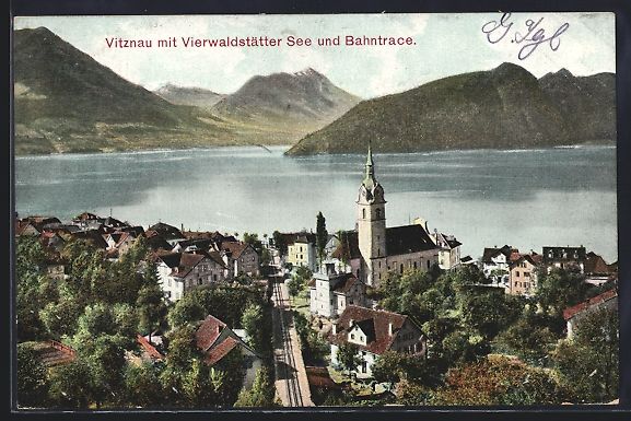 Cartoline postali: Vitznau, an der Kirche mit dem Vierwalds – Usato da Berlin venduto da bartko-reher