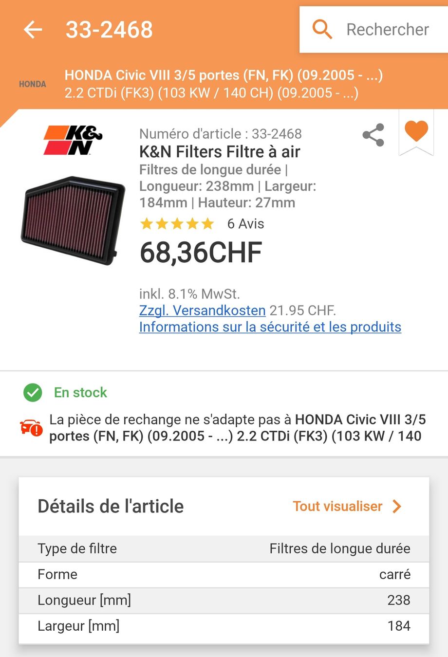 Alle Autoersatzteile: Filtre à air K&N 33-2468 – Neu (gemäss Beschreibung) aus Le Noirmont von desoto55 1