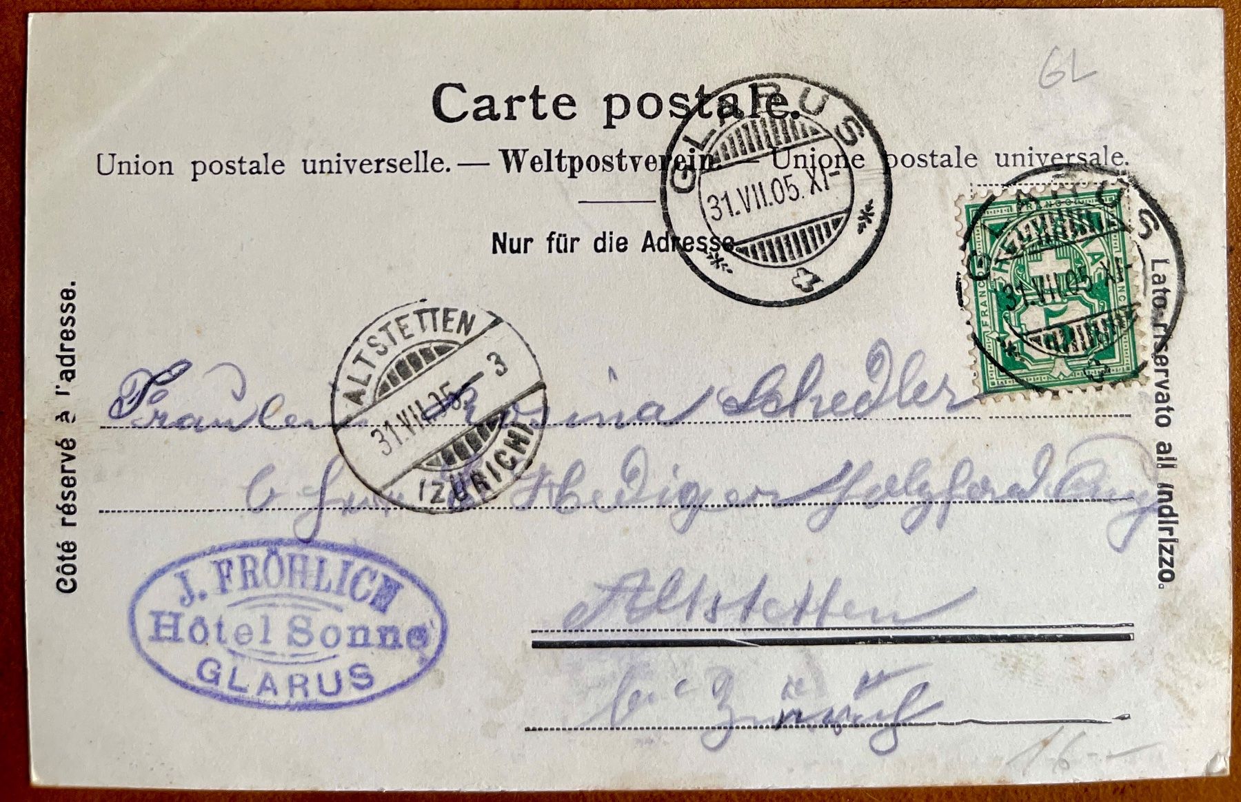 Cartoline postali: GLARUS - GLARIS - 1905 – Usato da Lutry venduto da Ediego 1