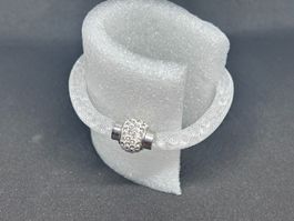 Bracciale a rete bianco con cristalli e calamita 22 cm
