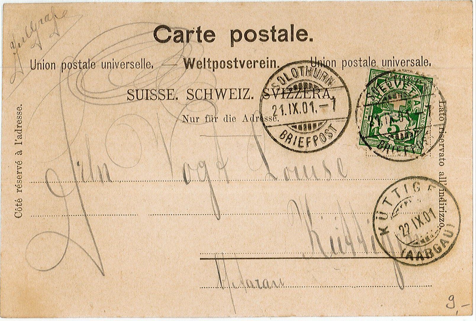 Cartoline postali: SO 95 SOLOTHURN Concerthalle 1901 – Usato da Fribourg venduto da philafri 1