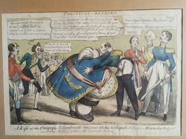 Lithographie Karikatur "Europäische Politik 18 Jahrhundert"