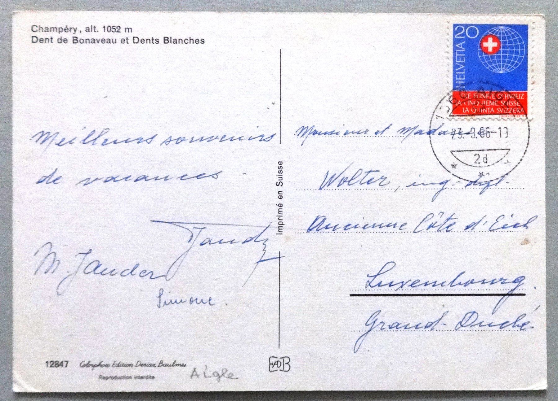 Cartoline postali: Champéry alt. 1052 m – Usato da Fétigny venduto da Billy2miny 1