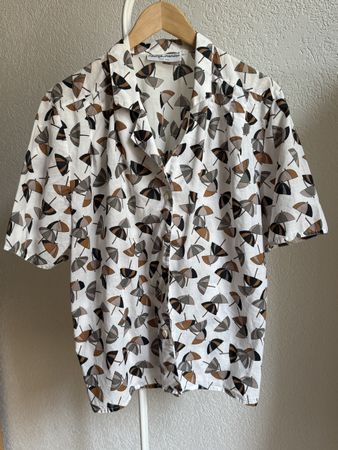 Chemise vintage blanc crème parapluies Solange Mondor, 38/M