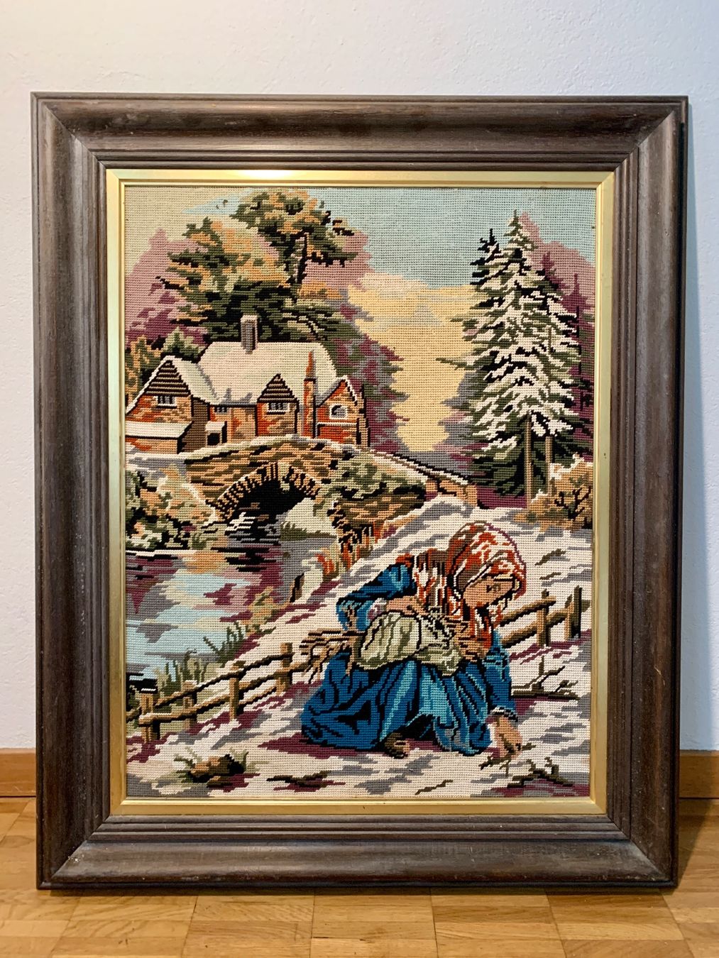 Dipinti: Gobelin Gemälde / Romantische Winterlandschaft mit Mädchen – Usato da Zürich venduto da Les_Zurichois