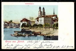 AK Zürich, Sonnenquai mit Booten, 1902