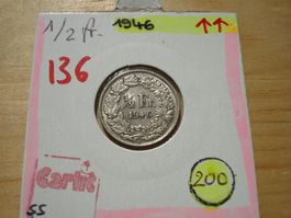 (136)  1/2 Franken  1946 180°