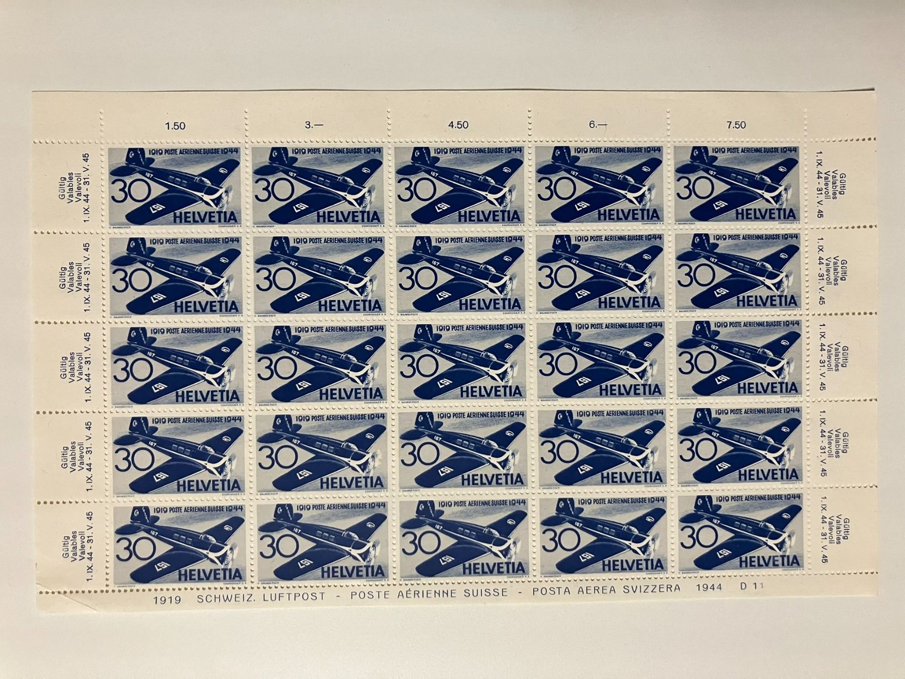Tous les timbres: Flugpost 1944, Kat. 438+39 je Kleinbogen,** – D'occasion à Würenlos par Eulenpostuhu 1