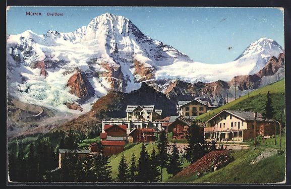 Cartoline postali: AK Mürren, Ortsansicht mit Breithorn – Usato da Berlin venduto da bartko-reher