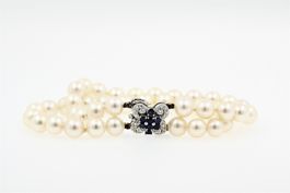 Perlen Bracelet mit Diamanten & Saphir 18K Weisgold *S3943
