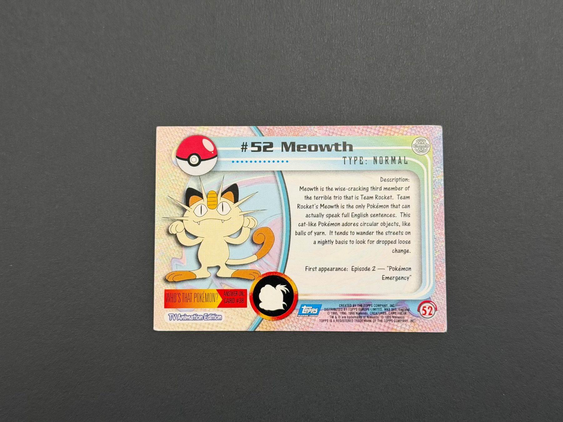 Pokémon Carte collezionabili: Pokémon Topps 1999 - Meowth – Usato da Zürich venduto da mountainwizard00 1