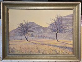 Peinture paysage arbres et montagnes signé 1919