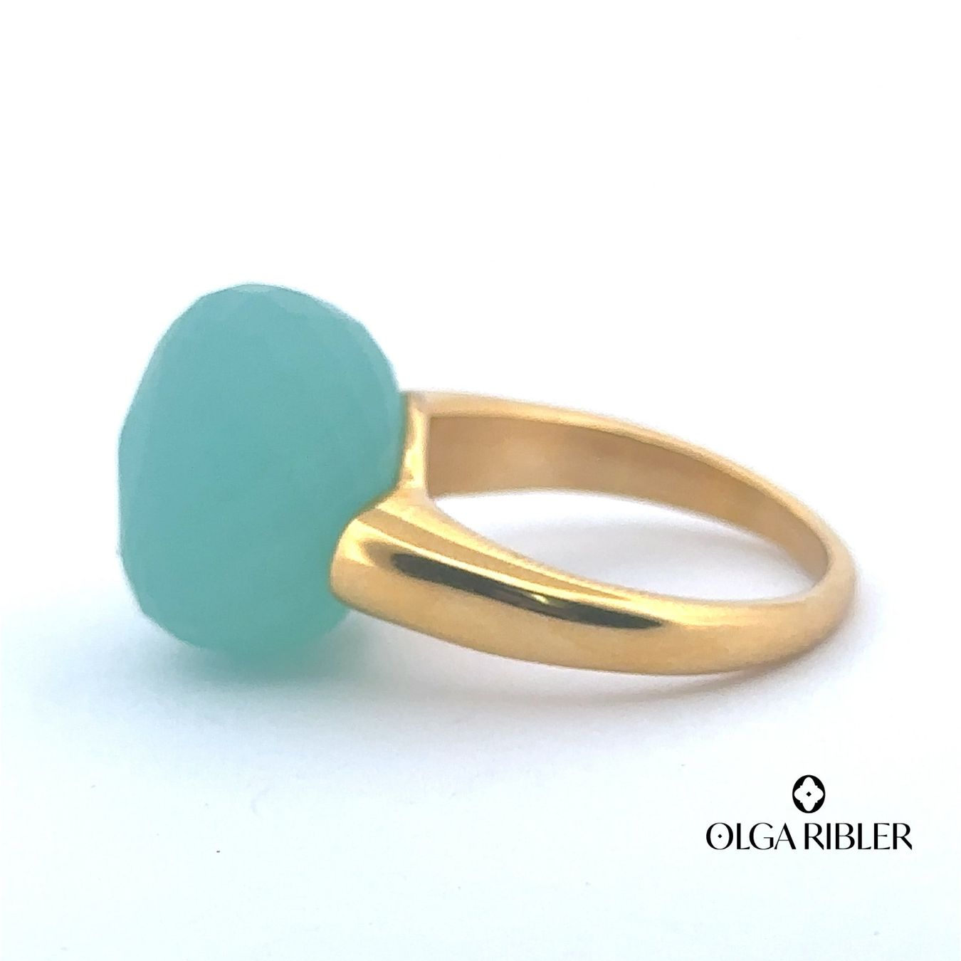 Olga Ribler Anelli: Statement gelbvergoldet, Edelstahl Ring Gr 55, Chalzedone – Nuovo (secondo la descrizione) da Luzern venduto da Schmuckoutlet 1