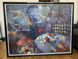 Tableau peinture huile sur toile style figuratif cadre
