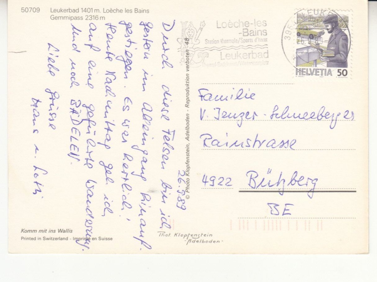 Cartoline postali: Leukerbad 1989 – Usato da Bürglen TG venduto da StampGraf 1