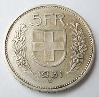 1931, 5 Fr., 10 Sterne über Kopf, Silber